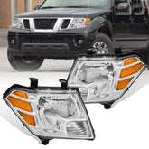 Chrome Headlights Assembly For 2009-2021 Nissan Frontier Front Lamps w/ Clear Lens Amber Corner LH+RH